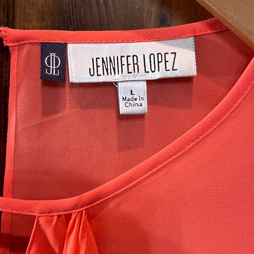 Peachy orange Jennifer Lopez Large long sleeve blouse soft & sheer 2432 - Picture 2 of 7